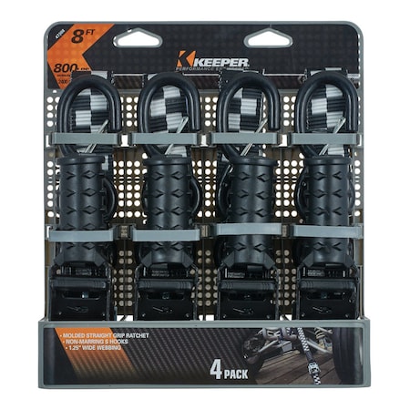 Keeper Keeper 1.25 in. W X 8 ft. L Black/Gray Tie Down w/Ratchet 800 lb 4 pk 47308